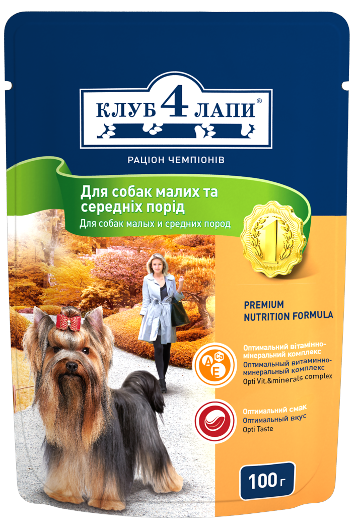 Консервированный корм премиум класса для собак малых и средних пород "CLUB 4 PAWS" , 100 гр